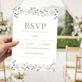 ユーカリの葉のグリーンが美しいフラワーモチーフの結婚式RSVPカード 出欠カード