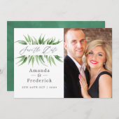 ユーカリの葉のグリーンウェディング セーブザデート (正面/裏面)