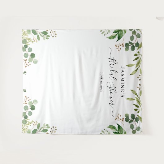 ユーカリの葉のグリーン ウェディングシャワー 背景ボード タペストリー (正面(横))