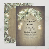 ユーカリの葉のグリーン ラスティックエンゲージメントパーティー 招待状 (正面/裏面)