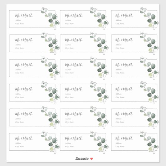 ユーカリの葉のゲスト住所ラベル シール (シート)