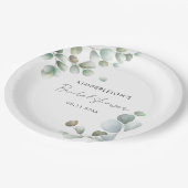 ユーカリの葉のスクリプト ウェディングシャワー ペーパープレート (アングル)
