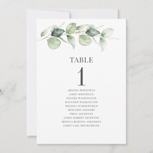 ユーカリの葉のテーブル番号 ウェディング シーティング 招待状 (正面)