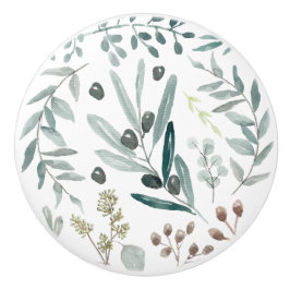 ユーカリの葉のドアか引出しのノブ セラミックノブ