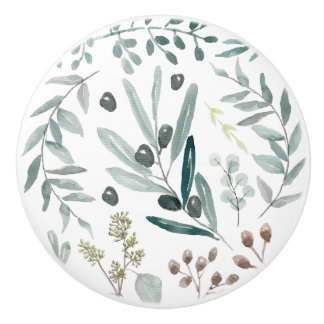 ユーカリの葉のドアか引出しのノブ セラミックノブ