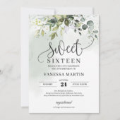 ユーカリの葉のボホの緑のsweet sixteen 招待状 (正面)
