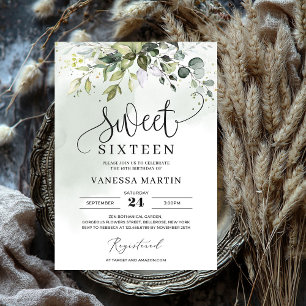 ユーカリの葉のボホの緑のsweet sixteen 招待状