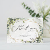 ユーカリの葉のボホ緑の金ゴールド幾何学的 サンキューカード (スタンド正面)