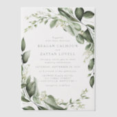 ユーカリの葉のリース モダンウェディング ベラム紙招待状 (正面)
