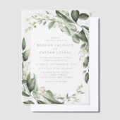 ユーカリの葉のリース モダンウェディング ベラム紙招待状 (オフセット)