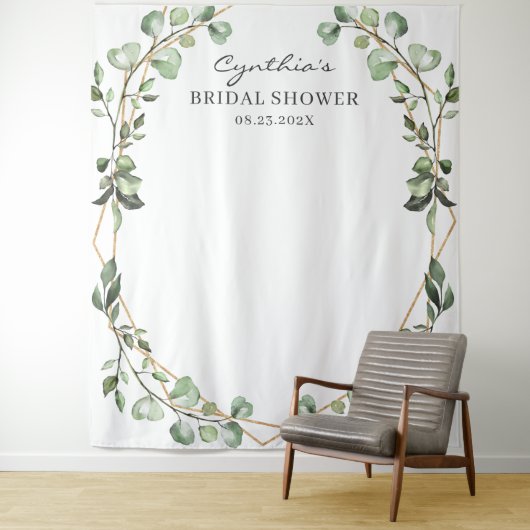 ユーカリの葉の幾何学的なデザインが美しいウェディングシャワーの背景 タペストリー (インサイチュ)