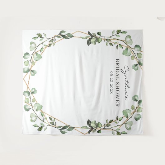 ユーカリの葉の幾何学的なデザインの結婚式前祝賀会の背景 タペストリー (正面(横))