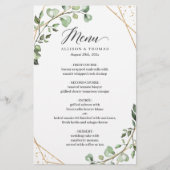 ユーカリの葉の幾何学的な結婚式のディナーメニュー (正面)
