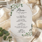 ユーカリの葉の幾何学的な結婚式のディナーメニュー