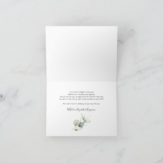 ユーカリの葉の手書き結婚の サンキューカード (内部)