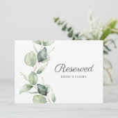 ユーカリの葉の植物学的な結婚式の予約サイン (スタンド正面)