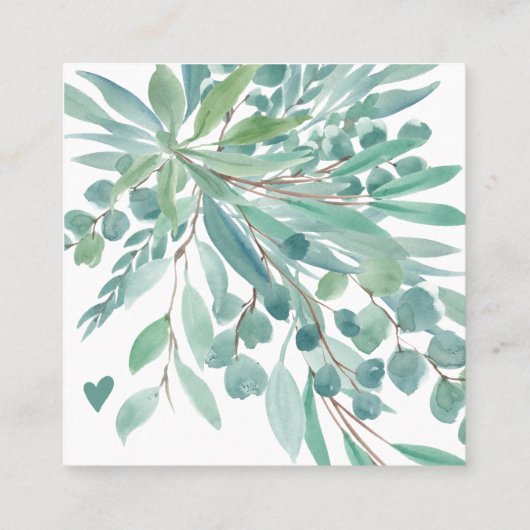 ユーカリの葉の水の色の緑の感謝してい順序あなた スクエア名刺 (裏面)