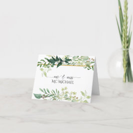 ユーカリの葉の水の色の緑の白結婚の サンキューカード