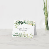 ユーカリの葉の水の色の緑の白結婚の サンキューカード (正面)