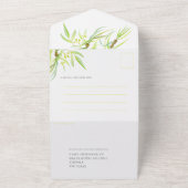 ユーカリの葉の水彩画アートのリハーサルディナー オールインワン招待状 (外側)