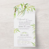 ユーカリの葉の水彩画アートのリハーサルディナー オールインワン招待状 (内側)