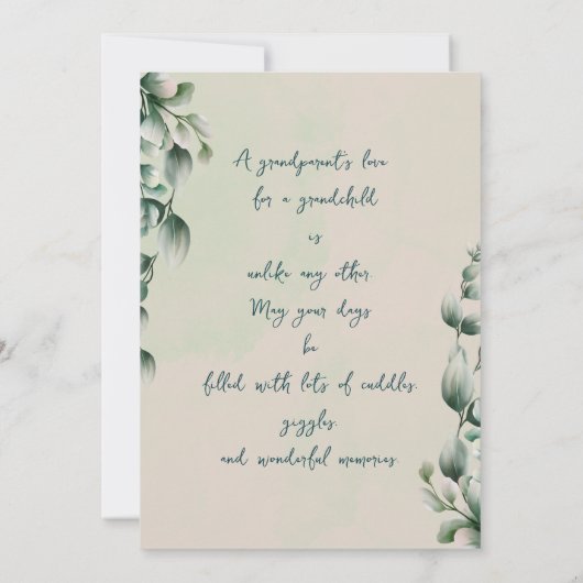 ユーカリの葉の祖父母の写真ホリデーカード 案内状 (裏面)