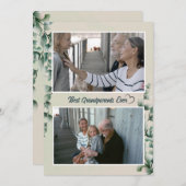 ユーカリの葉の祖父母の写真ホリデーカード 案内状 (正面/裏面)