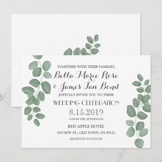 ユーカリの葉の結婚式招待状 招待状 (正面/裏面)