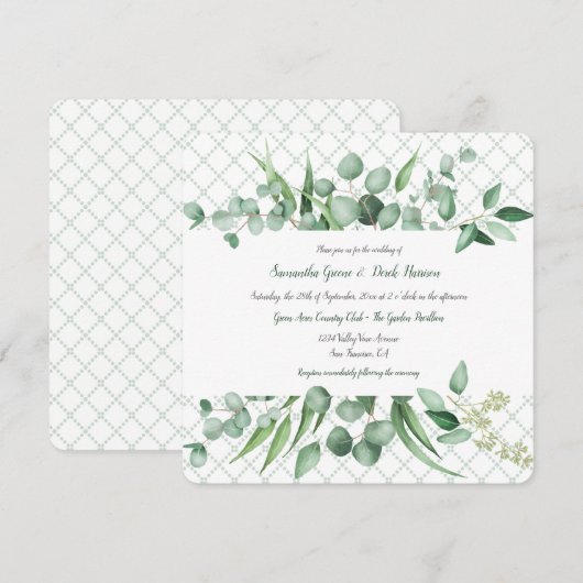 ユーカリの葉の美しいボタニカル ラテイス インビテーション (正面/裏面)