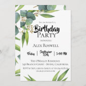 ユーカリの葉の誕生日パーティーの招待 招待状 (正面/裏面)