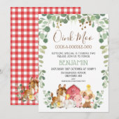 ユーカリの葉の農場動物の誕生日 招待状 (正面/裏面)