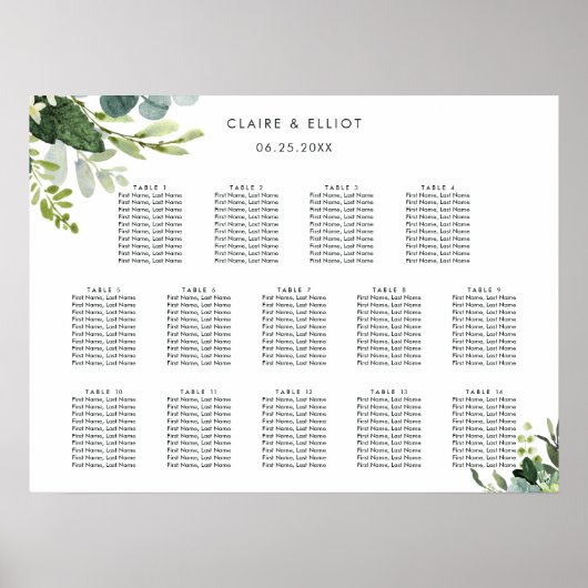 ユーカリの葉の14表結婚のシーティングチャート ポスター (正面)