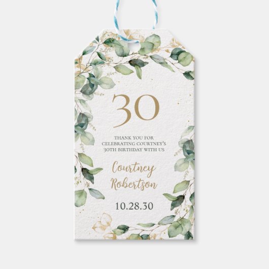 ユーカリの葉の30歳の誕生日サンクスカード ギフトタグ (正面)