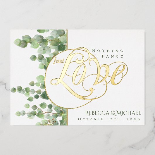 ユーカリの葉ファンシーは愛の何結婚も 箔招待状 (正面)