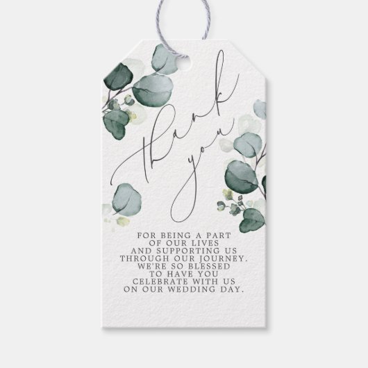 ユーカリの葉 エレガントなグリーン サンクス ギフトタグ (正面)