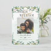 ユーカリの葉 ゴールド ウェディング QRコード 予算 招待状 (スタンド正面)