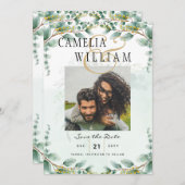 ユーカリの葉 ゴールド ウェディング QRコード 予算 招待状 (正面/裏面)