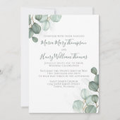 ユーカリの葉 ミニマルな水彩画 エレガント 招待状 (正面)