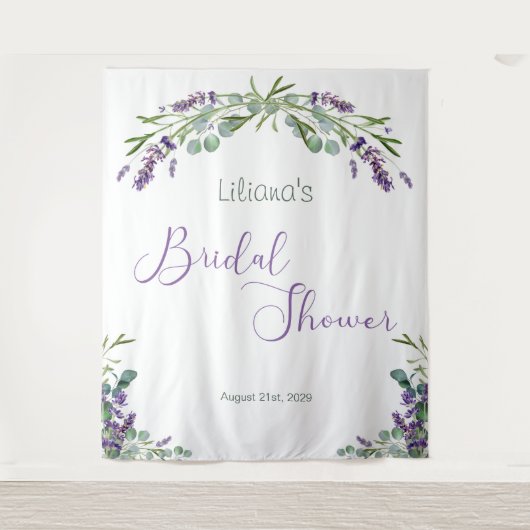 ユーカリの葉 ラベンダーの花 ブライダルシャワー タペストリー (正面)
