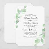 ユーカリの葉。森のシンプルな結婚式 招待状 (正面/裏面)