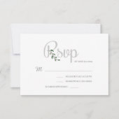 ユーカリの葉 白 グレー エレガントな結婚式 RSVP 招待状 (正面)