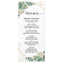 ユーカリの金ゴールドの幾何学的な形の結婚式メニュー