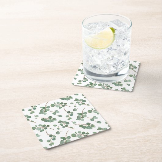 ユーカリの1ドル銀貨の木の群葉パターン スクエアペーパーコースター (インサイチュ)