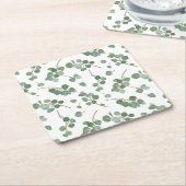 ユーカリの1ドル銀貨の木の群葉パターン スクエアペーパーコースター (アングル)