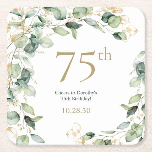 ユーカリの75歳の誕生日 スクエアペーパーコースター (正面)