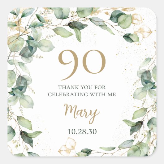 ユーカリの90歳の誕生日　御礼 スクエアシール (正面)