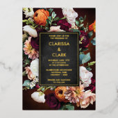 ユーカリはっきりしたパイルワイルドフラワーオレンジ結婚のホイル 箔招待状 (正面)