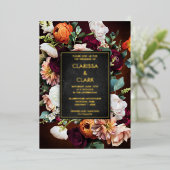 ユーカリはっきりしたパイルワイルドフラワーオレンジ結婚のホイル 箔招待状 (立ち正面)