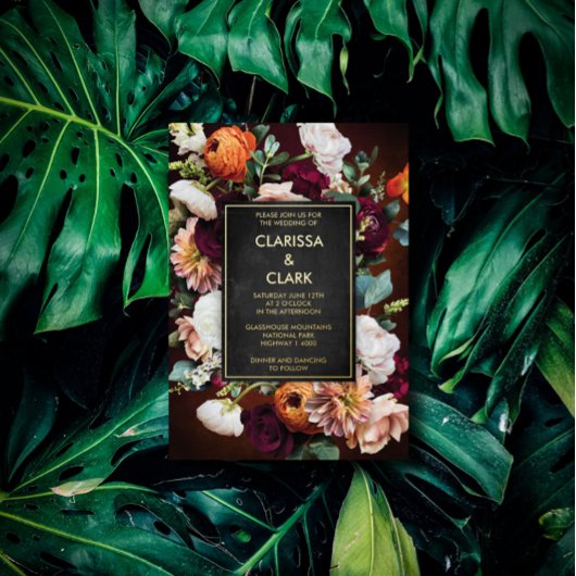 ユーカリはっきりしたパイルワイルドフラワーオレンジ結婚のホイル 箔招待状