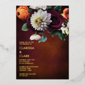 ユーカリはっきりしたプトゥスワイルドフラワーオレンジ結婚ズ 箔招待状 (正面)